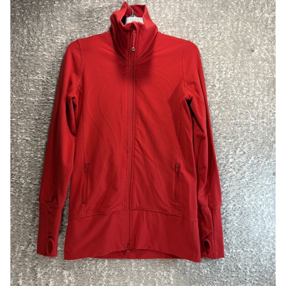 Lululemon In Stride Jacket Women's 6 Red Full Zip Athletic Yoga Thumbholes